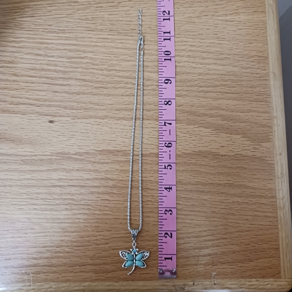 2 item-FAUX TURQUOISE DRAGONFLY GEMSTONE SILVERTONE NECKLACE & DRAGONFLY EARRING - Picture 5 of 10